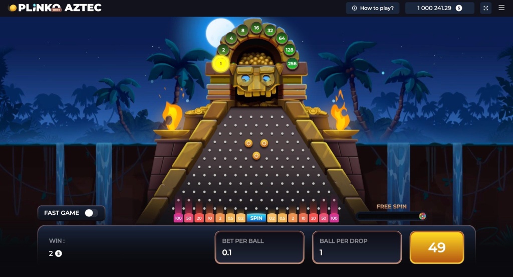 Logotyp med texten "PLINKO 1000 AZTEC".