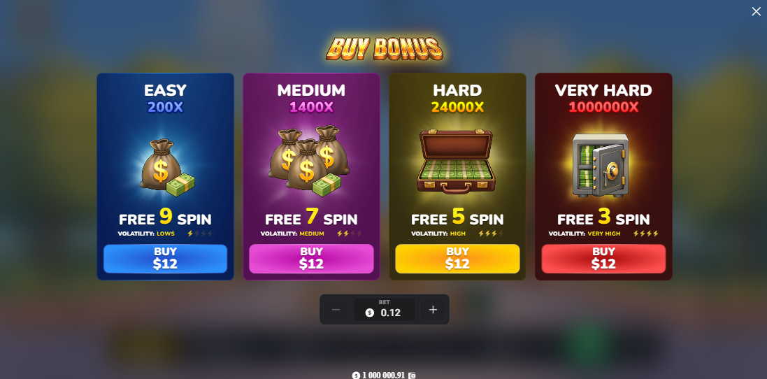 MegaBlock Empire Bonus Buy med fyra alternativ för free spins