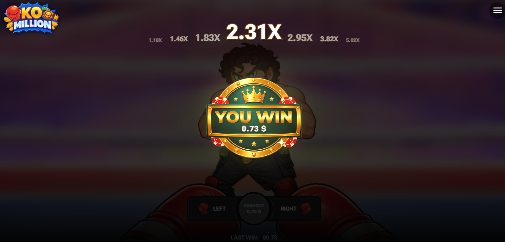 KO Million vinstskärm You Win efter Cash Out