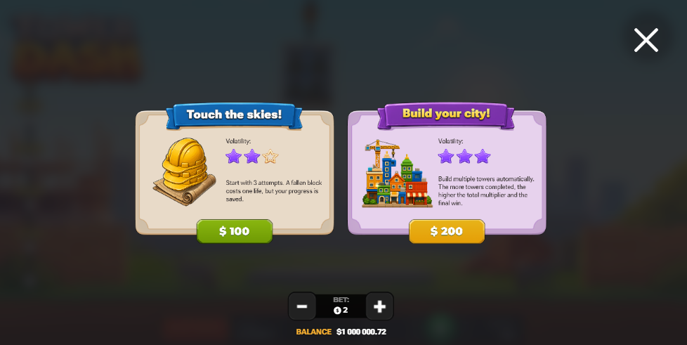 Tower Dash Bonus Buy Touch the skies och Build your city