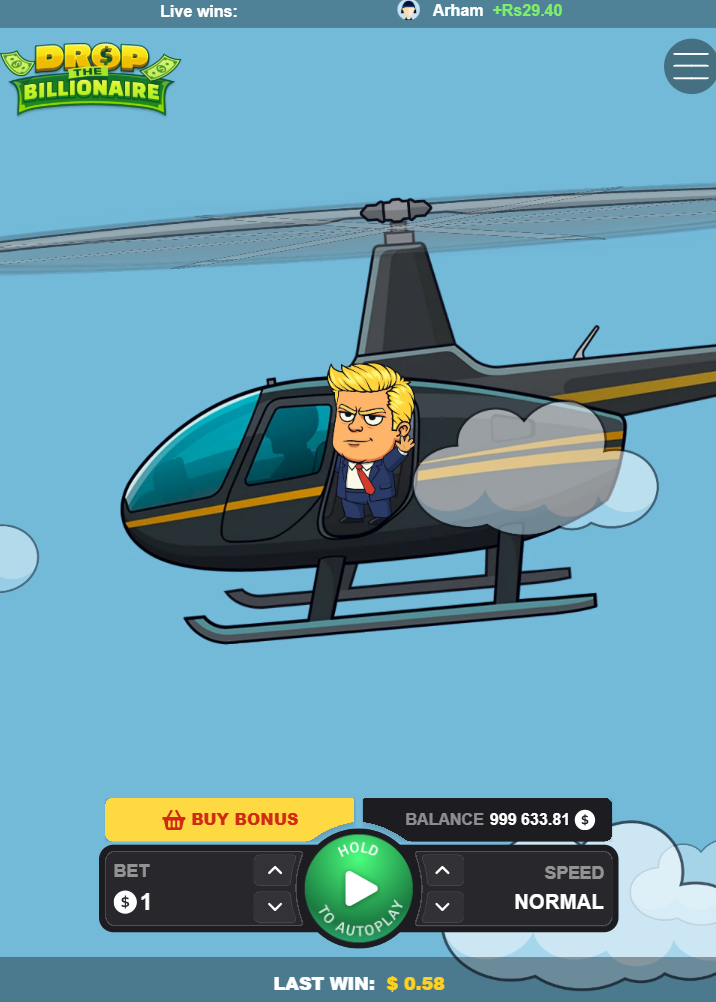 Drop The Billionaire i stående läge på mobilen med knappen Buy Bonus