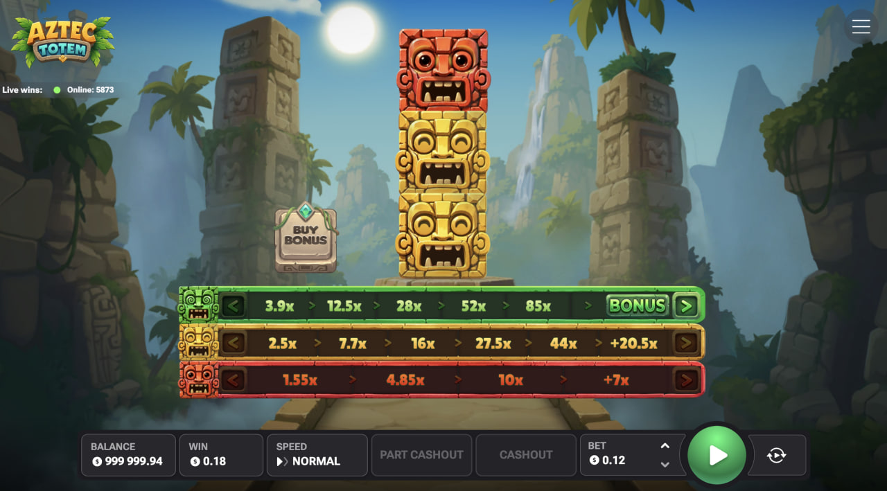 Datorvy av Aztec Totem med snidad totempåle och tre multiplikatorlinjer