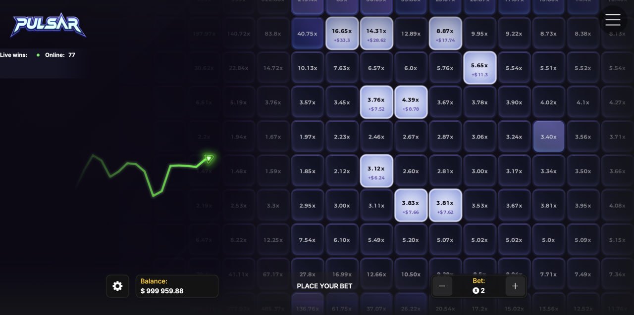Pulsar casino game demo review sju insatser samtidigt och låsta multiplikatorer