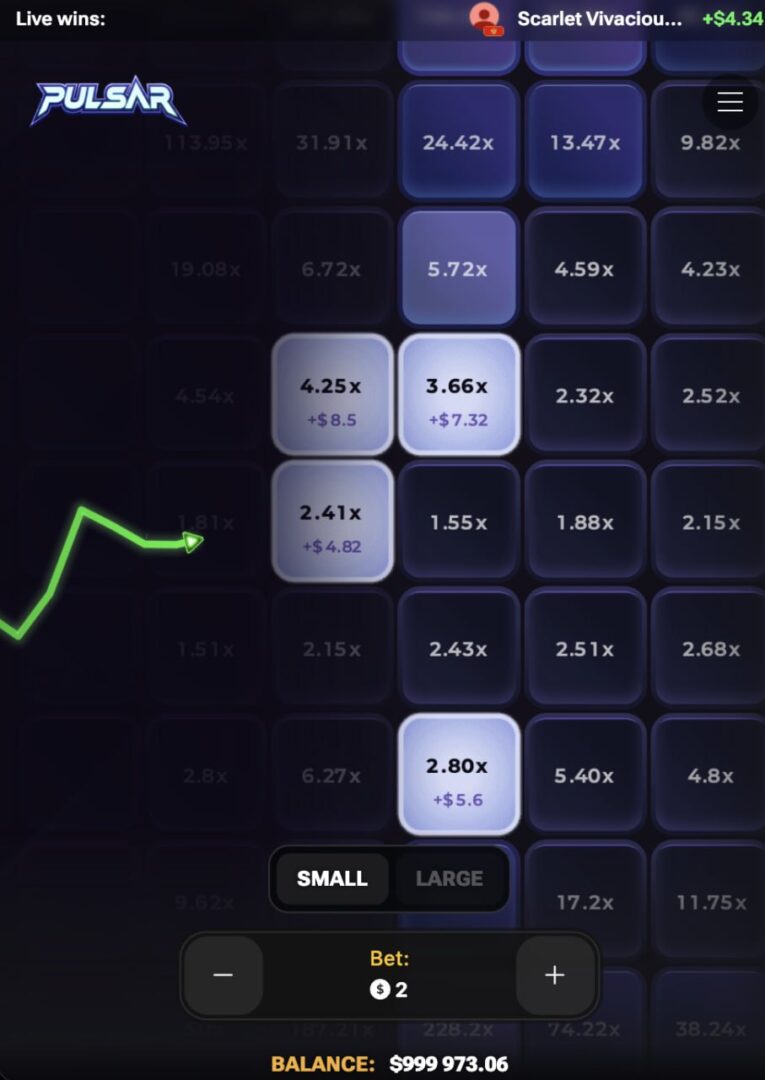 Pulsar demo review casino game mobilvy med tre valda rutor och insats